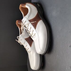 Ecco Flexor Men's White/Brown Croc Leather Golf Shoes,Size 46